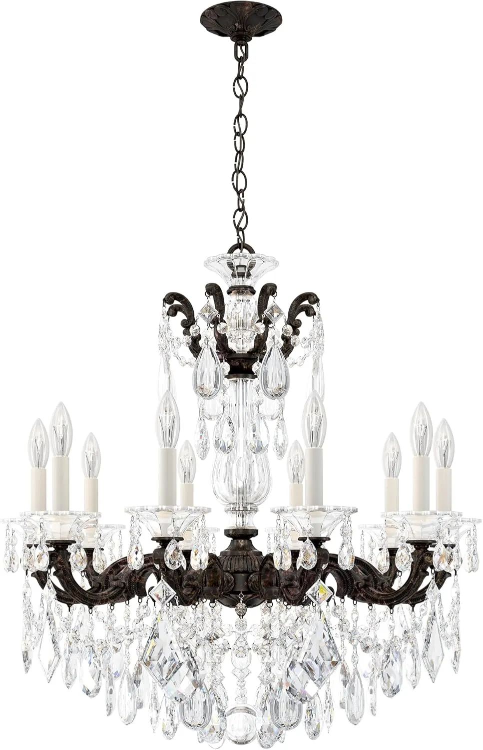 Signature 5074-76R, La Scala 10 Light 28in x 29.5in Chandelier in Heirloom Bronze with Clear Radiance Crystals