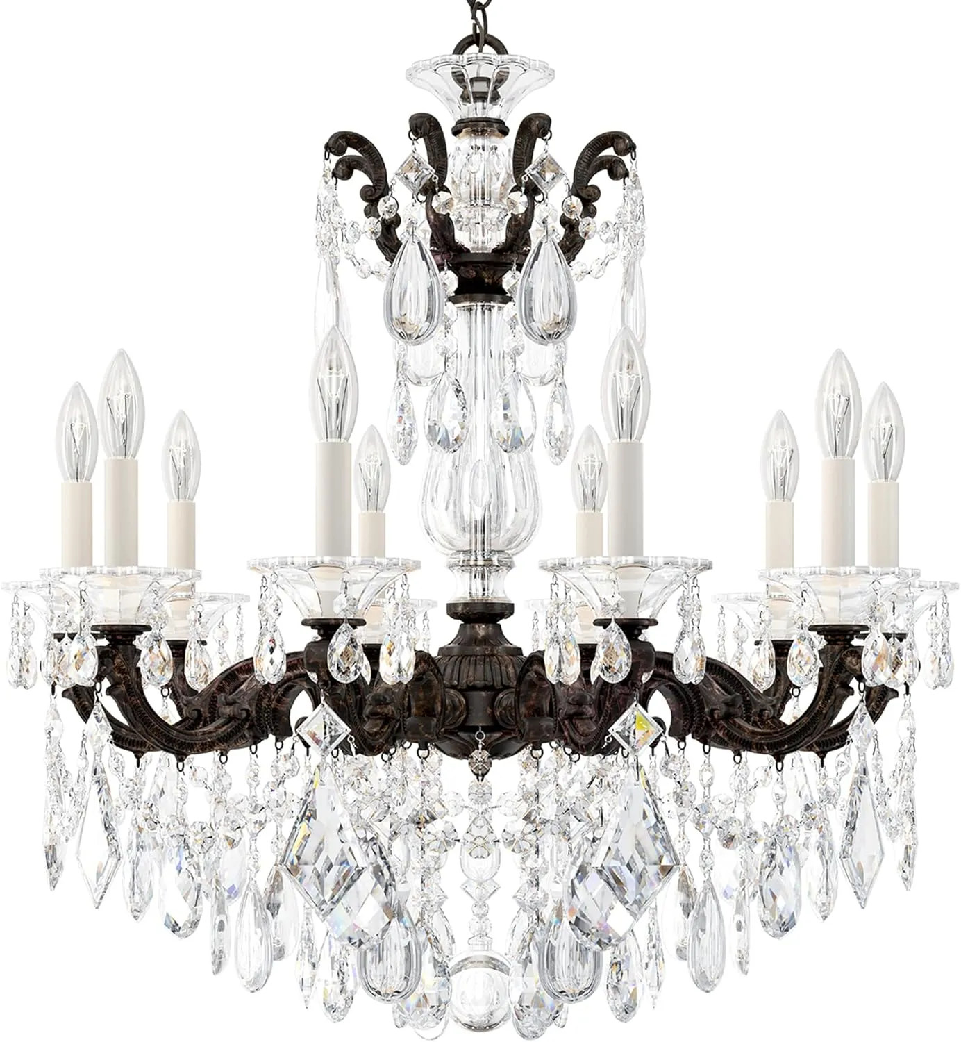 Signature 5074-76R, La Scala 10 Light 28in x 29.5in Chandelier in Heirloom Bronze with Clear Radiance Crystals