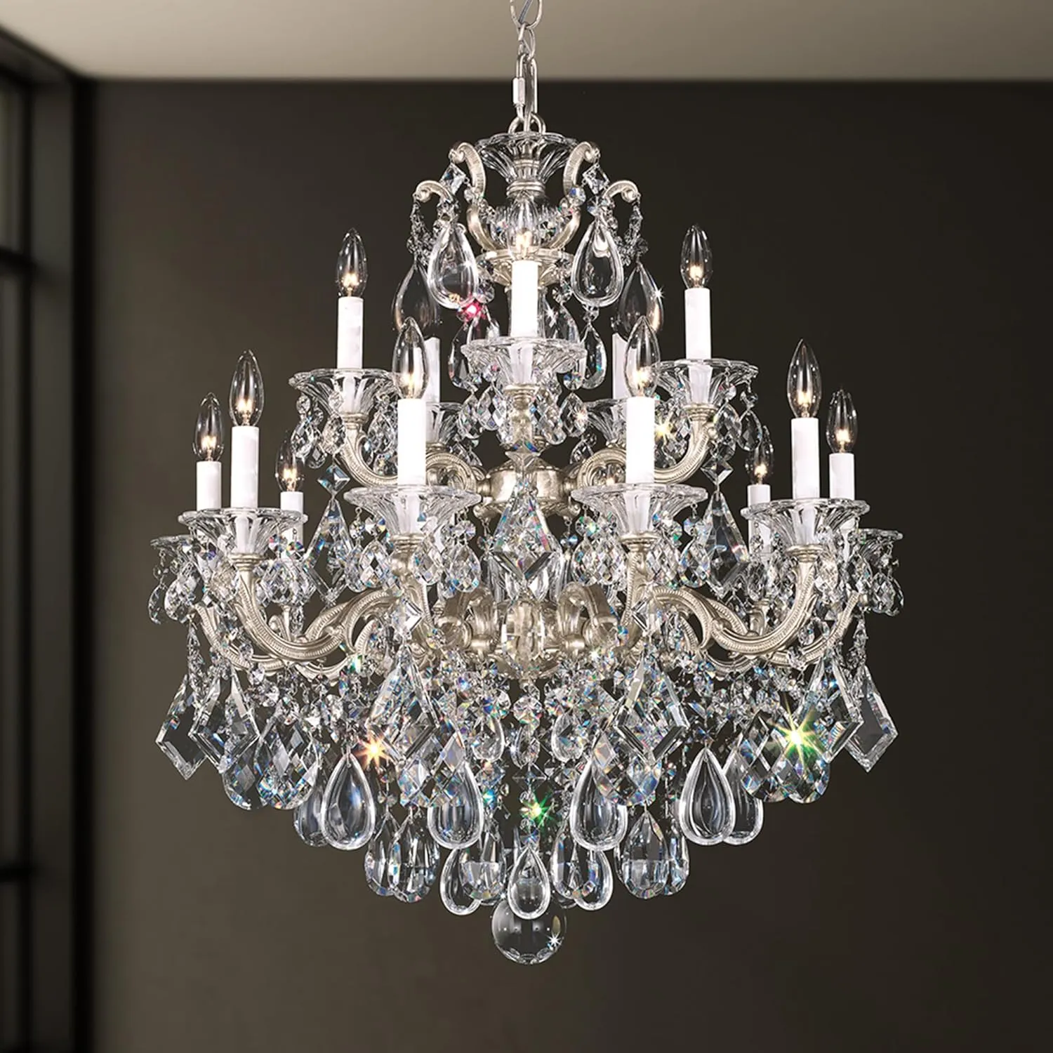 Signature 5075-23R, La Scala 15 Light 28in x 32in Chandelier in Etruscan Gold with Clear Radiance Crystals