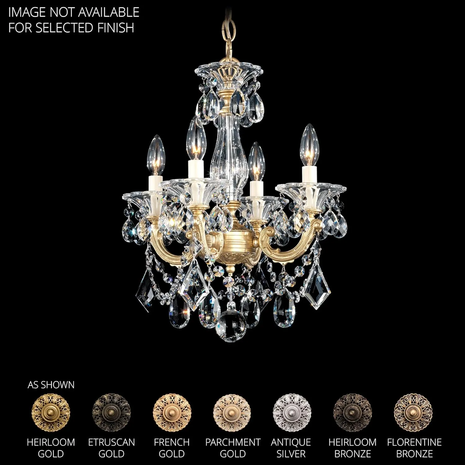 Signature 5344-48R, La Scala 4 Light 14.5in x 18in Pendant in Antique Silver with Clear Radiance Crystals