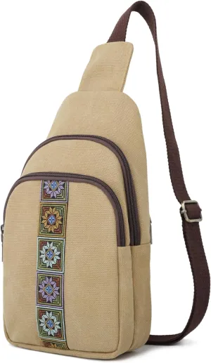SILKAREA Canvas Sling Bag for Wome Crossbody Purse Small Sling Backpack Purse Travel Hiking Chest Bag Daypack