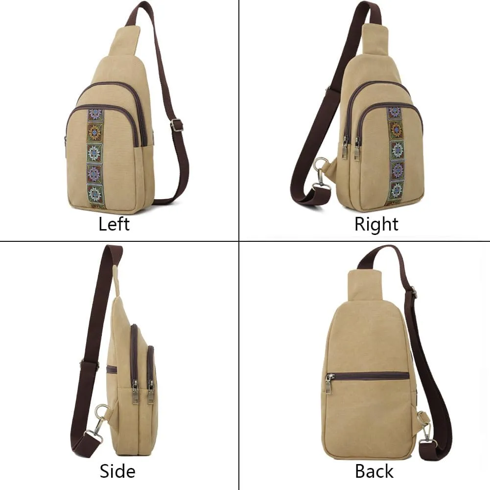 SILKAREA Canvas Sling Bag for Wome Crossbody Purse Small Sling Backpack Purse Travel Hiking Chest Bag Daypack