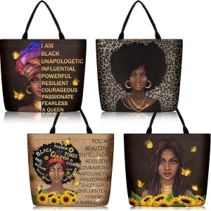 Silkfly 4 Pack African American Tote Bags for Women Large Shoulder Bag Black Girl Satchel Handbags Work Travel Beach