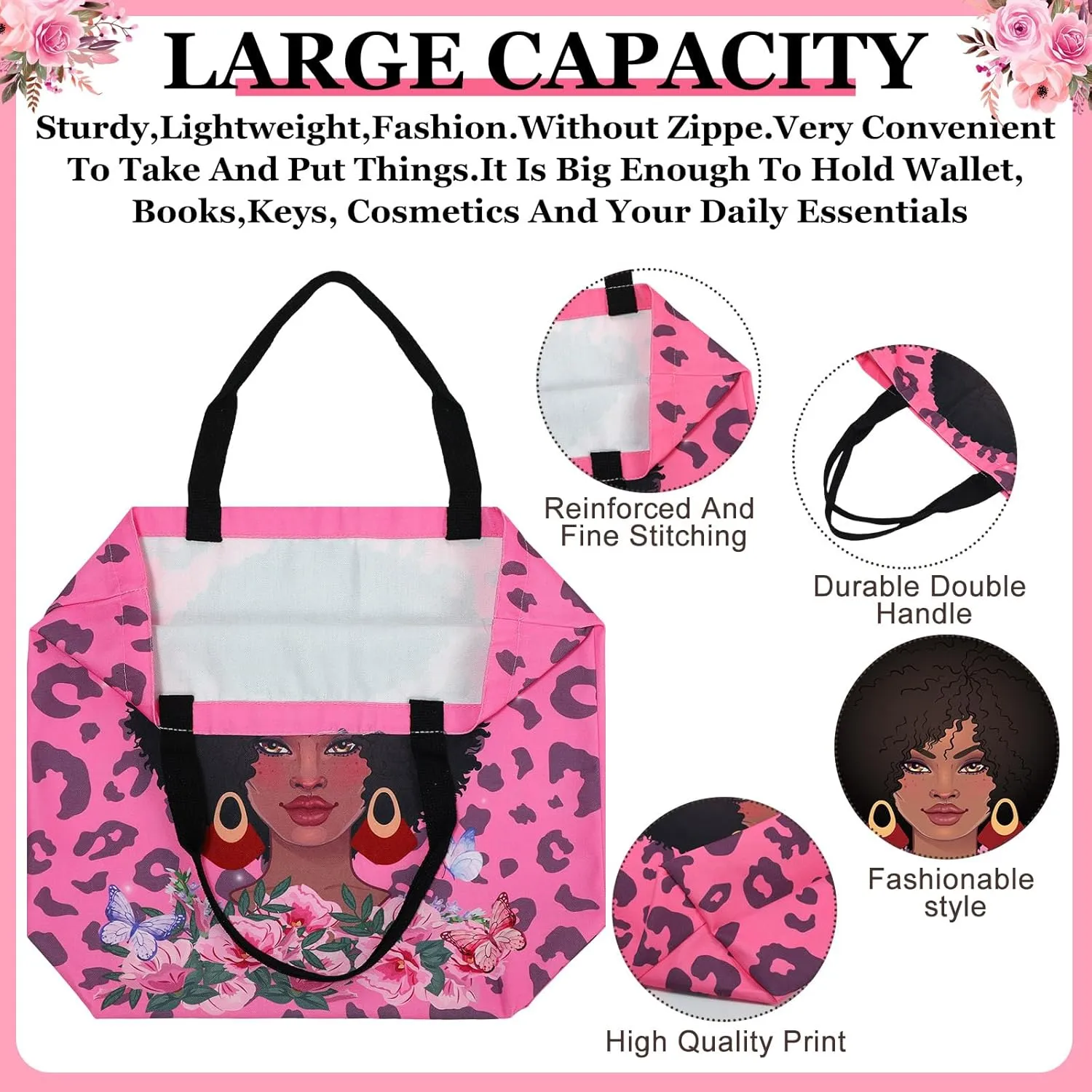 Silkfly 4 Pack African American Tote Bags for Women Large Shoulder Bag Black Girl Satchel Handbags Work Travel Beach