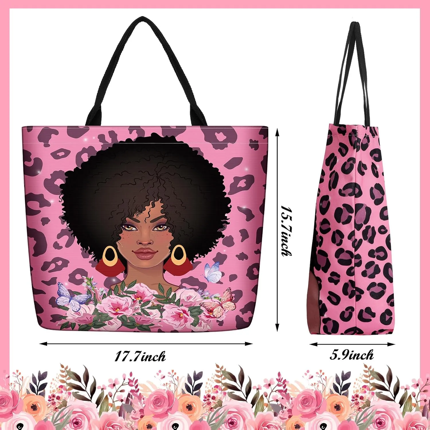 Silkfly 4 Pack African American Tote Bags for Women Large Shoulder Bag Black Girl Satchel Handbags Work Travel Beach