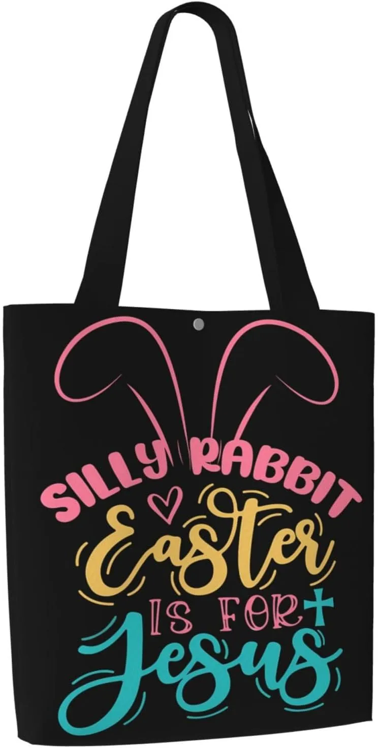Silly Rabbit Easter Is For Jesus Canvas Totes Bag Shoulder Bags Shopping Crossbody Travel Handbag 13.8 X 15.4 inch