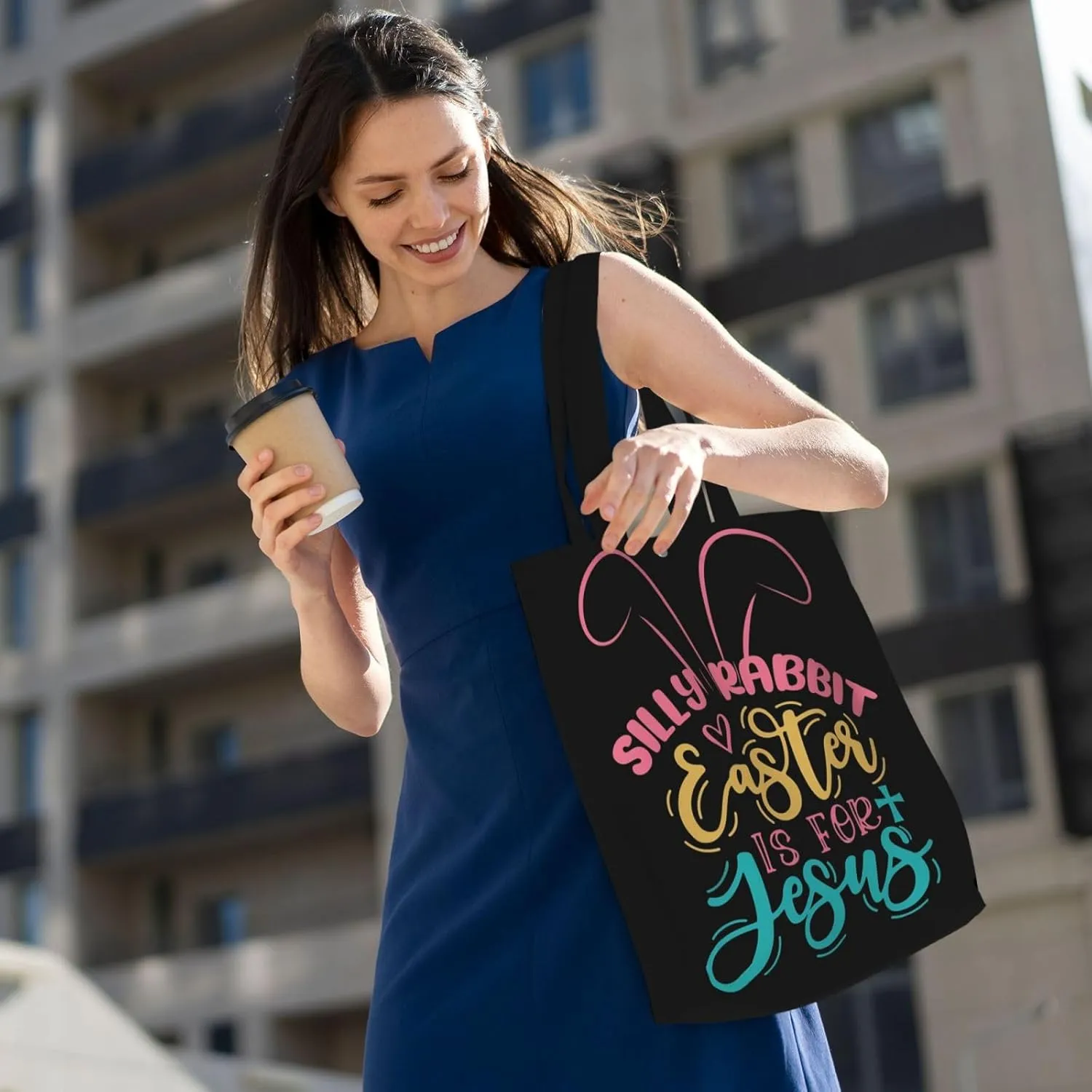 Silly Rabbit Easter Is For Jesus Canvas Totes Bag Shoulder Bags Shopping Crossbody Travel Handbag 13.8 X 15.4 inch
