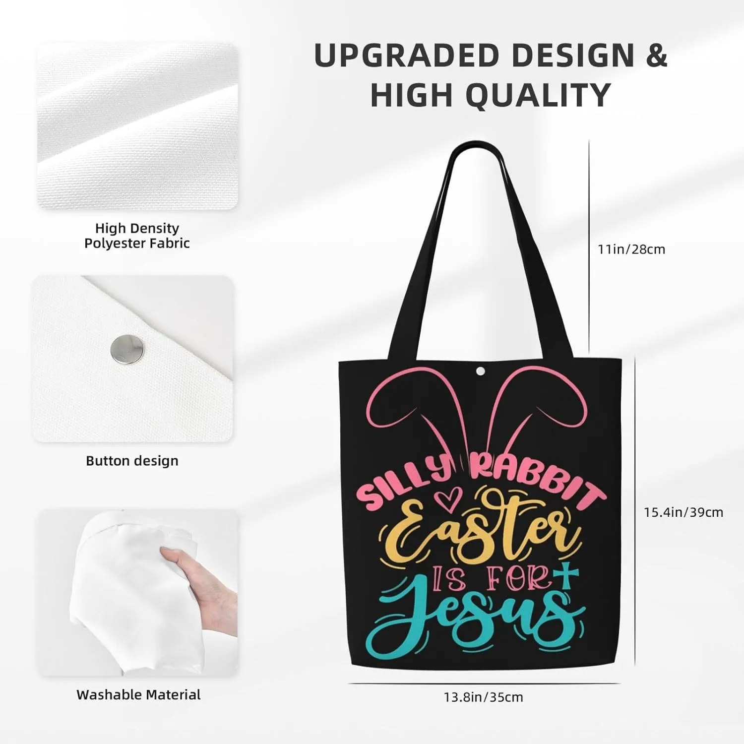 Silly Rabbit Easter Is For Jesus Canvas Totes Bag Shoulder Bags Shopping Crossbody Travel Handbag 13.8 X 15.4 inch