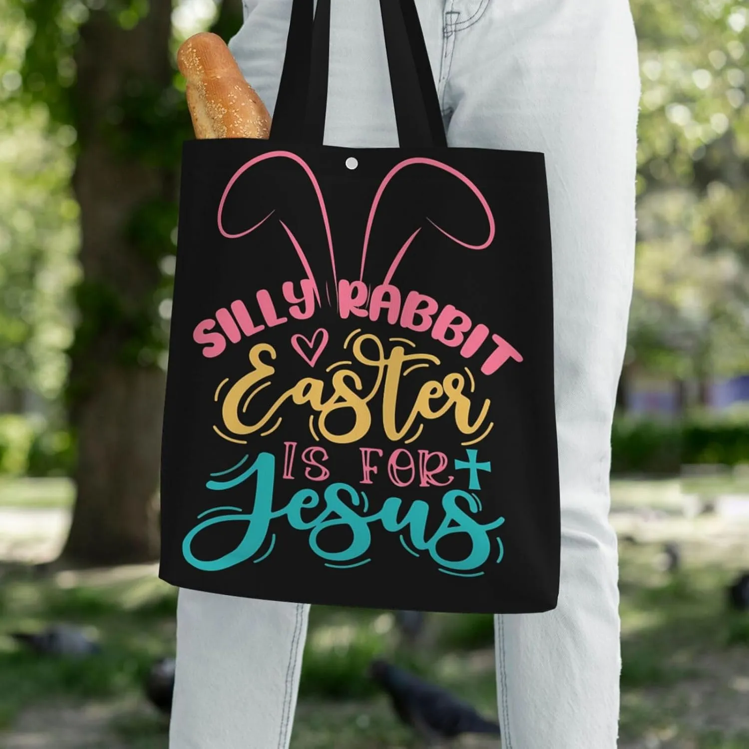 Silly Rabbit Easter Is For Jesus Canvas Totes Bag Shoulder Bags Shopping Crossbody Travel Handbag 13.8 X 15.4 inch