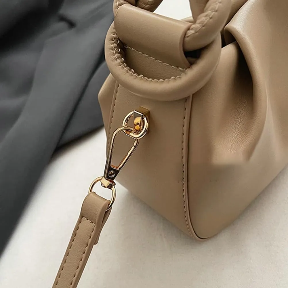 Simple Bucket Bags for Women Trendy Pleated Shoulder Bag PU Vegan Leather Material Top-Handle Bag for Daily Life