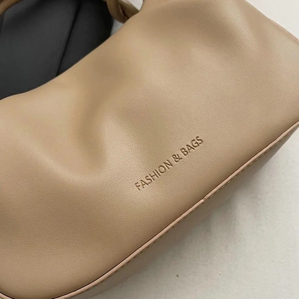 Simple Bucket Bags for Women Trendy Pleated Shoulder Bag PU Vegan Leather Material Top-Handle Bag for Daily Life