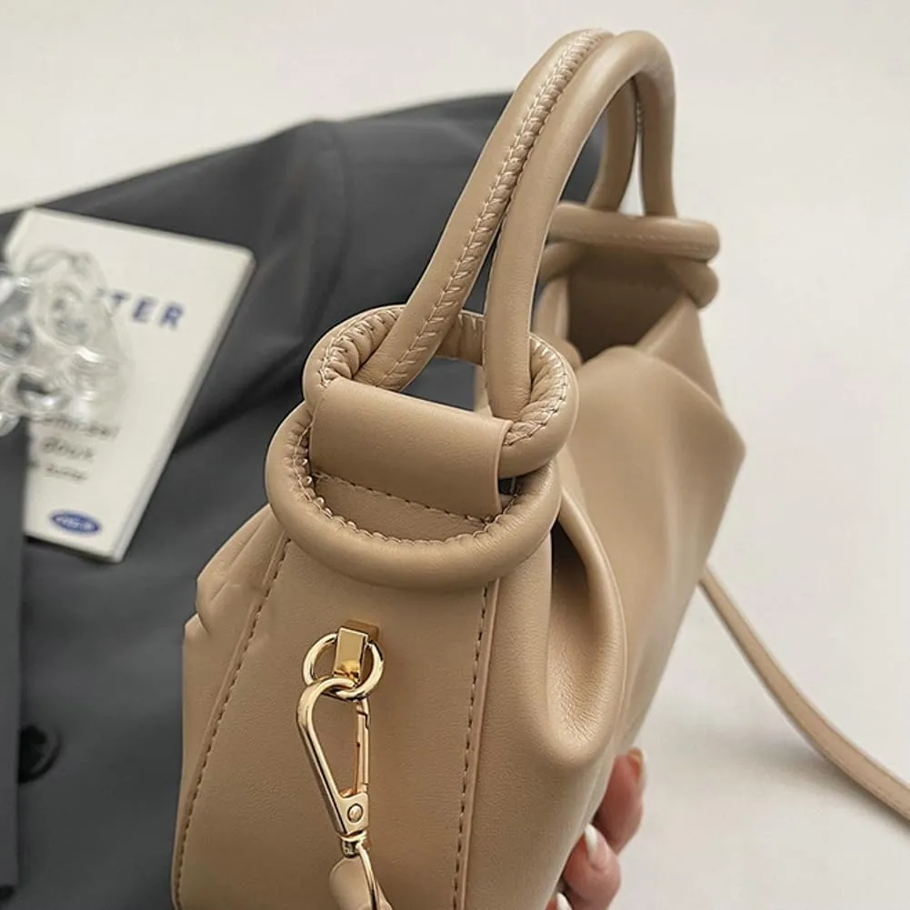 Simple Bucket Bags for Women Trendy Pleated Shoulder Bag PU Vegan Leather Material Top-Handle Bag for Daily Life