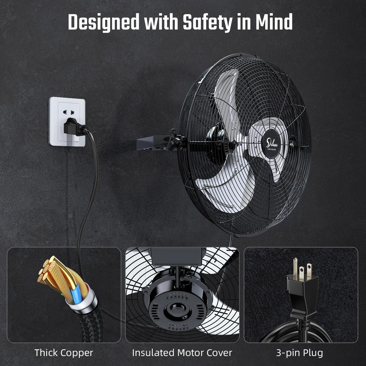 Simple Deluxe 18 Inch Industrial Wall Mount Fan, 3 Speed Commercial Ventilation Metal Fan for Warehouse, Greenhouse, Workshop, Patio, Factory and Basement - High Velocity