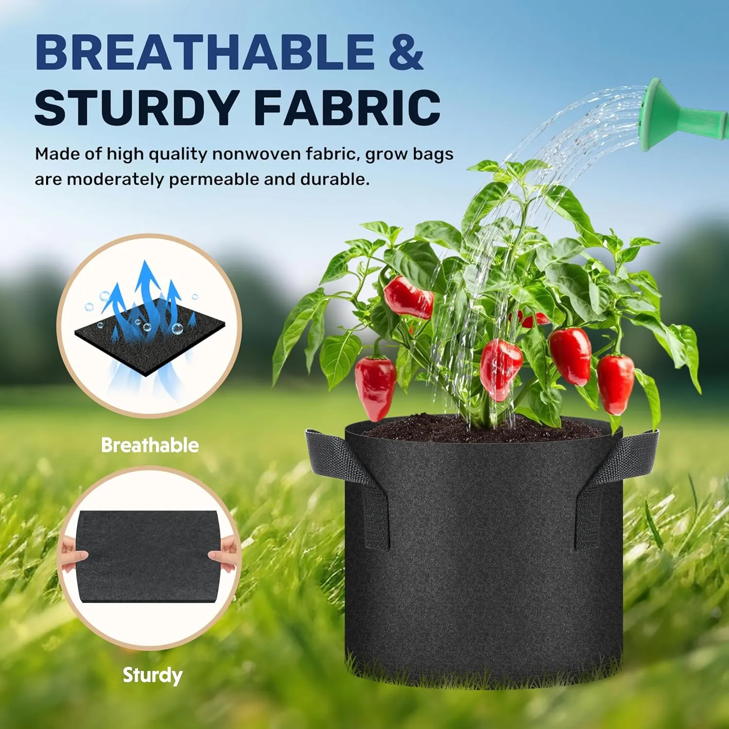 Simple Deluxe 3 Gallon 20 Pack Grow Bags with Handles, Vegetable/Flower/Plant Nonwoven Aeration Fabric Plant Pots Gardening Planter for Potato, Tomato and Fruits, Black