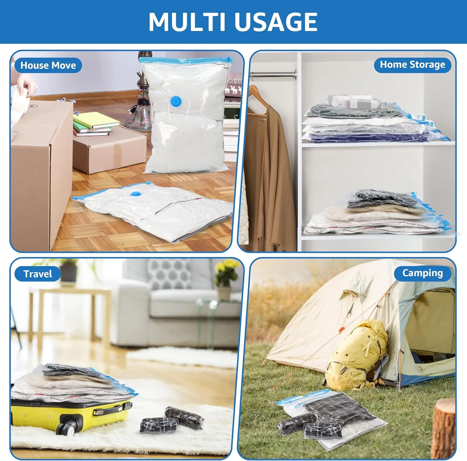 Simple Deluxe 32 Pack Space Saver Bags (5 Jumbo/5 L/6 M/6 S/5 Roll M/5 Roll S) 80% Space Saver Bags with Travelling Pump for Quilts and Blankets Storage