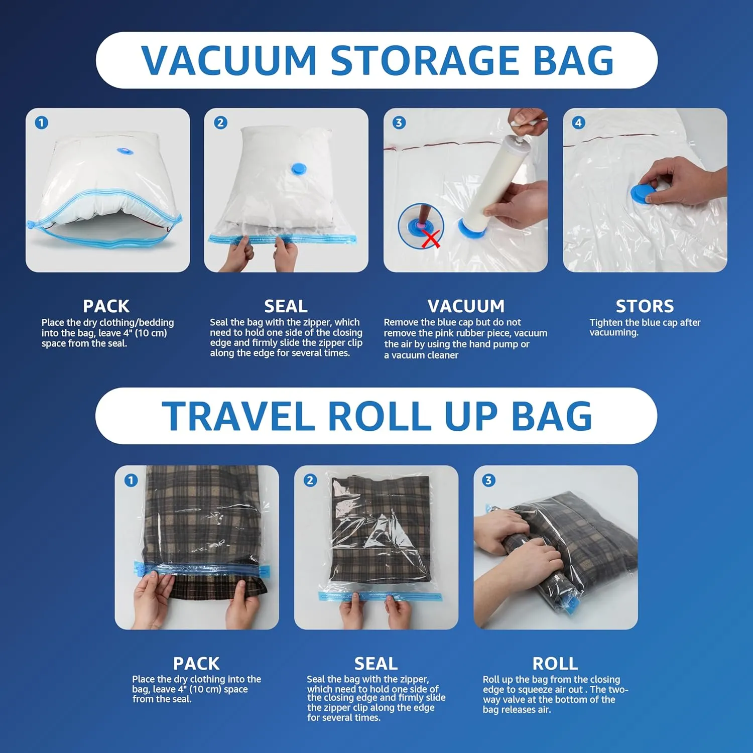 Simple Deluxe 32 Pack Space Saver Bags (5 Jumbo/5 L/6 M/6 S/5 Roll M/5 Roll S) 80% Space Saver Bags with Travelling Pump for Quilts and Blankets Storage