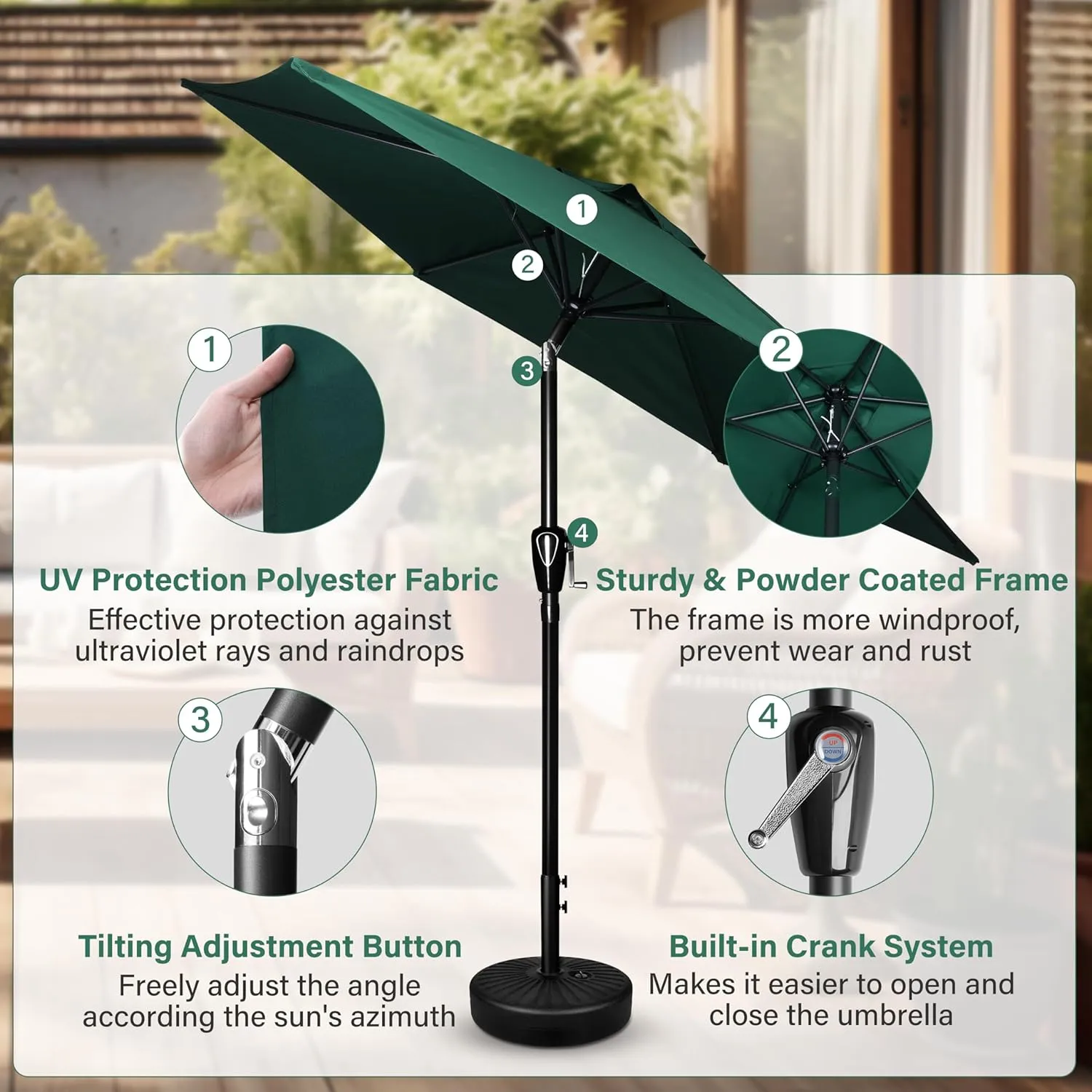 Simple Deluxe 9' Patio Umbrella Outdoor Table Market Yard Umbrella with Push Button Tilt/Crank