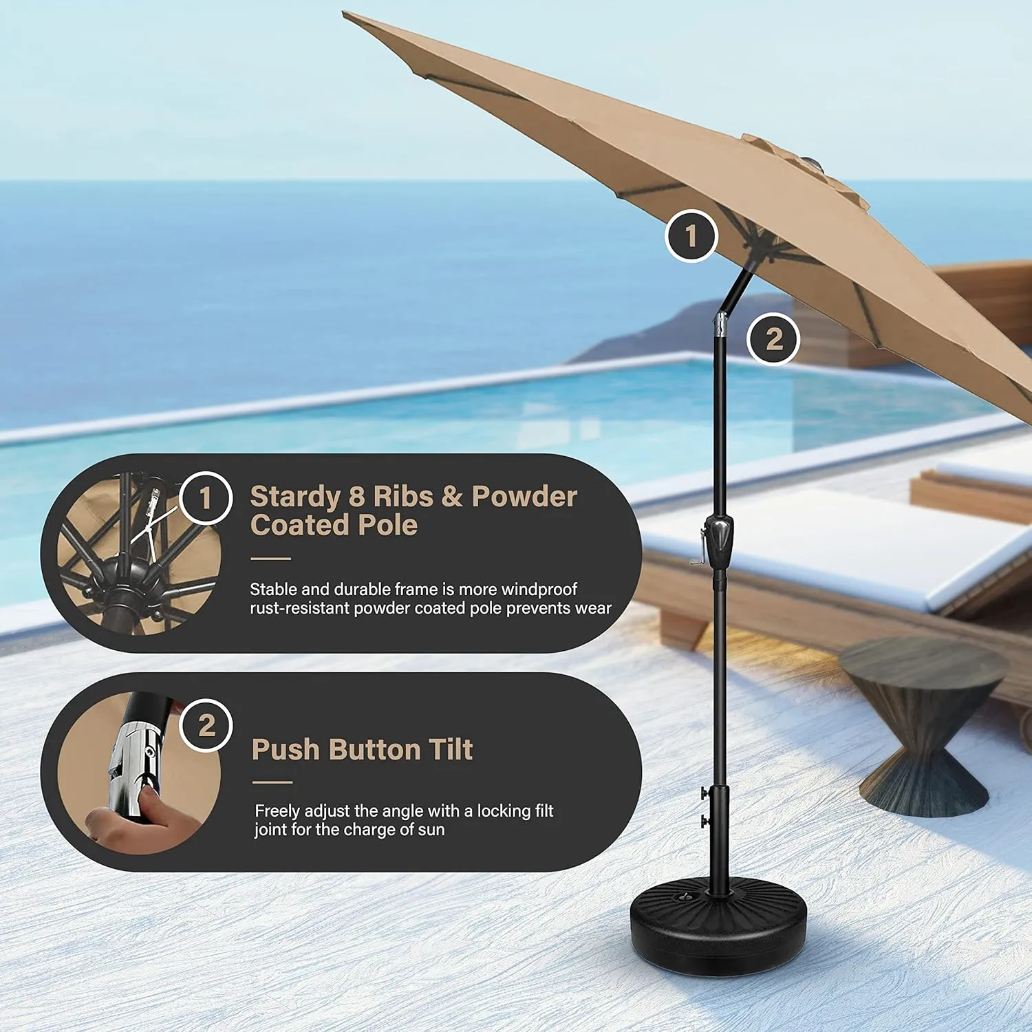Simple Deluxe 9' Patio Umbrella Outdoor Table Market Yard Umbrella with Push Button Tilt/Crank