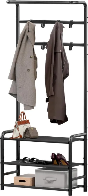 Simple Houseware Coat Rack with Storage Shelf, Black