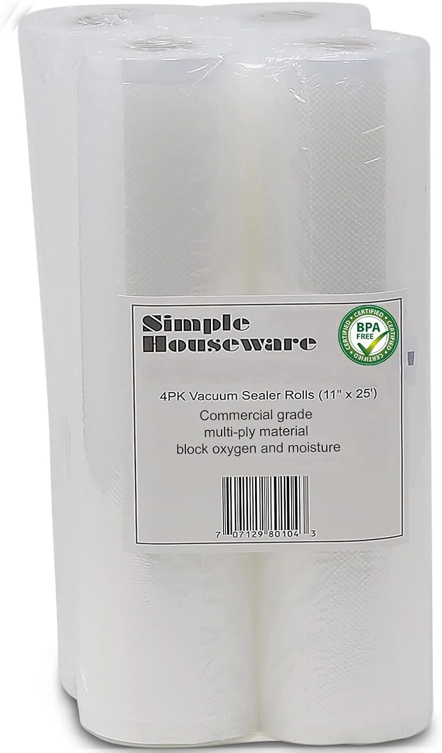 Simple Houseware Vacuum Sealer Bags 11'' x 25' Sous Vide Roll, 4-Pack