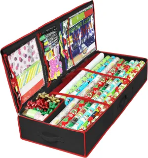 Simple Houseware Wrapping Paper Organizer - Under Bed Storage for 25-40 Rolls Gift Wrapping Paper, Gift Bags, Ribbons, 41.5''L x 16''W, Black