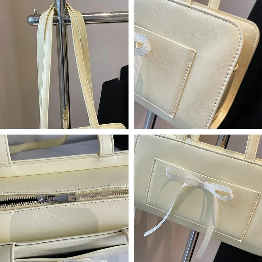 Simple Solid Bow Tie Underarm Bag for Women PU Leather Fashion Shoulder Bags Class Commuter Travel Tote Bag 2025