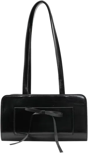 Simple Solid Bow Tie Underarm Bag for Women PU Leather Fashion Shoulder Bags Class Commuter Travel Tote Bag 2025