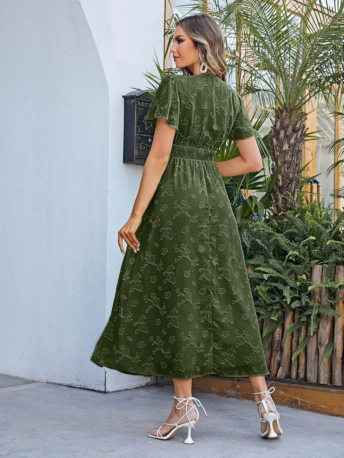 Simplee Women's Boho Floral Maxi Dress Flowy Casual V Neck Short Sleeve Wedding Guest Holiday Beach Long Dress
