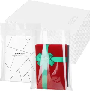 Sinmoe 200 Pack Plastic Bag with Handles Bulk Plastic Merchandise Die Cut Handle LDPE Gift Bags for Small Business Retail Gifts Shopping Trade(Clear,12'' X 15'',Simple Style)