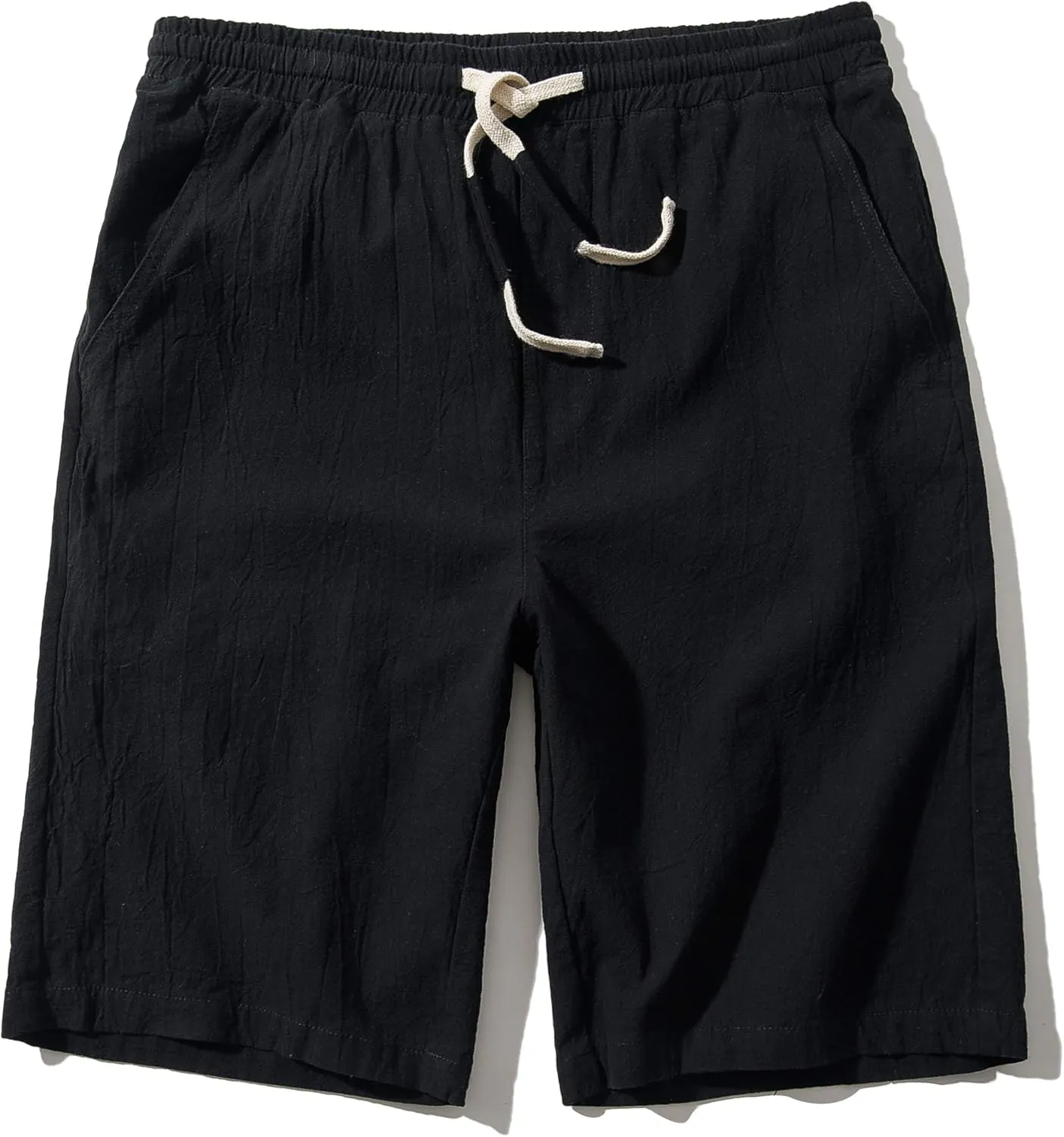 SIR7 Men's Linen Casual Classic Fit 11 Inch Inseam Elastic Waist Shorts with Drawstring