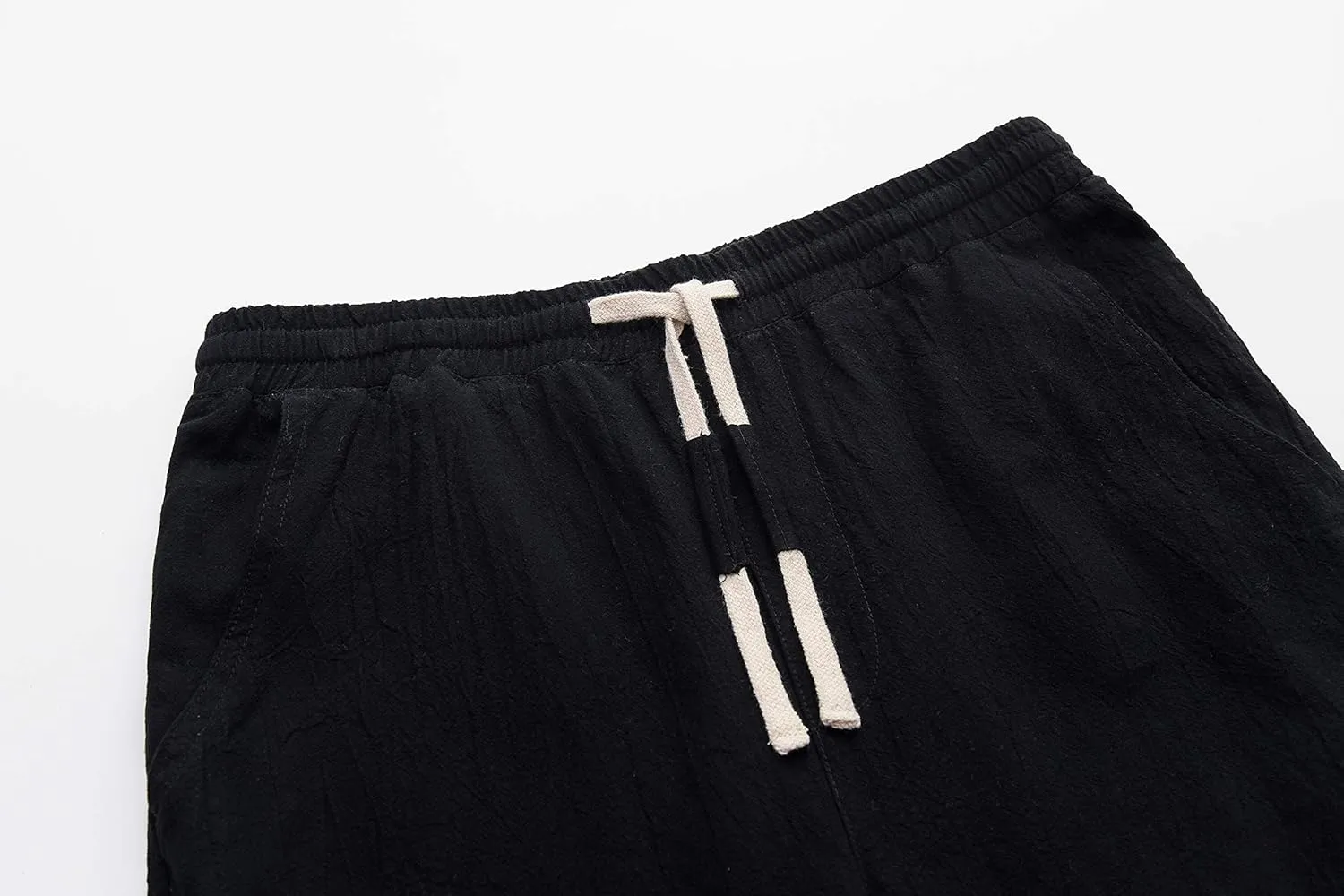 SIR7 Men's Linen Casual Classic Fit 11 Inch Inseam Elastic Waist Shorts with Drawstring