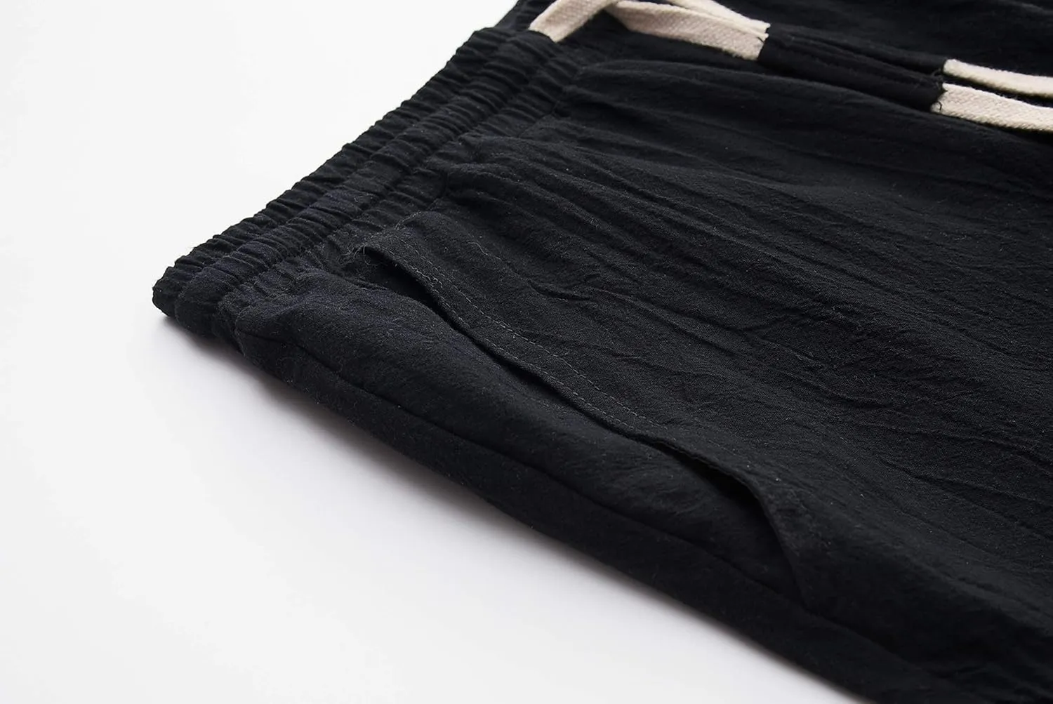SIR7 Men's Linen Casual Classic Fit 11 Inch Inseam Elastic Waist Shorts with Drawstring