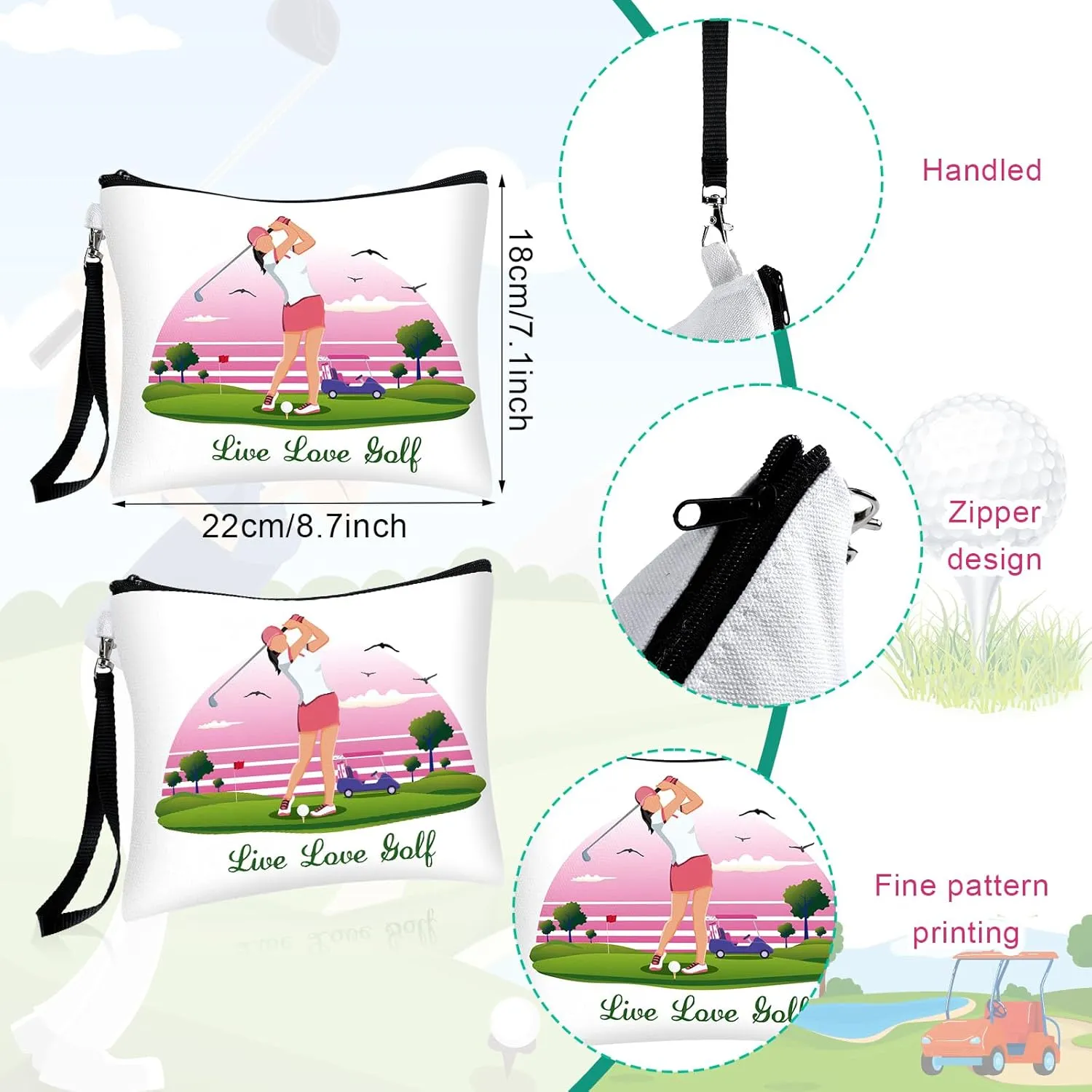 Skylety 9 Pieces Golf Gift Cosmetic Bags Golf Makeup Bag Pouch Cosmetic Toiletry Organizer Case for Golfer Team Ladies(Colorful Style)