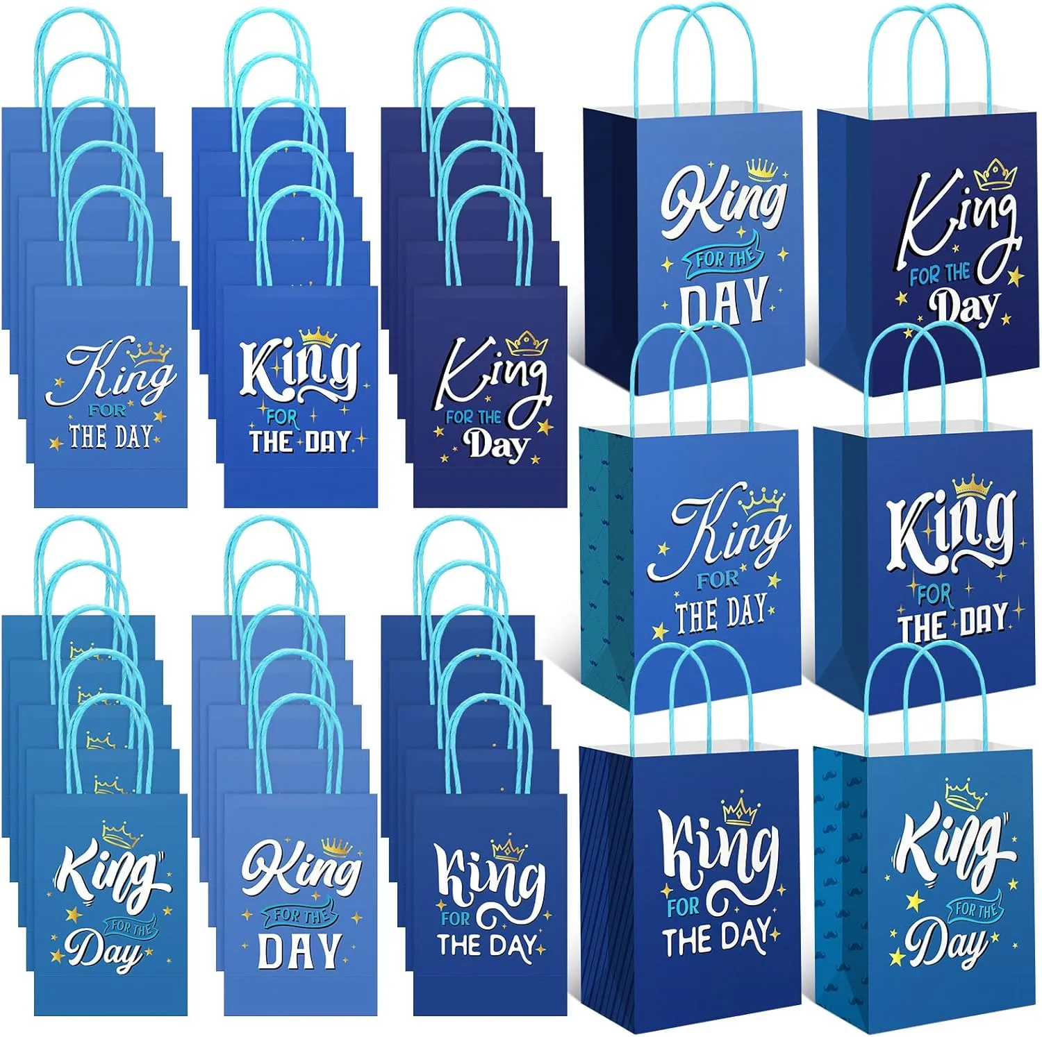 Skyygemm 30 Pcs Happy Father's Day Paper Gift Bags with Handle Small Candy Treat Bags Bulk Blue Paper Wrapping Goodie Basket for Exchange Gift Dad Father's Day Party Supplies 7.9 x 5.9 x 3.5 Inch
