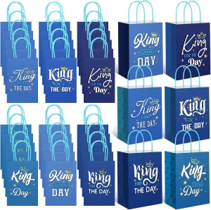 Skyygemm 30 Pcs Happy Father's Day Paper Gift Bags with Handle Small Candy Treat Bags Bulk Blue Paper Wrapping Goodie Basket for Exchange Gift Dad Father's Day Party Supplies 7.9 x 5.9 x 3.5 Inch