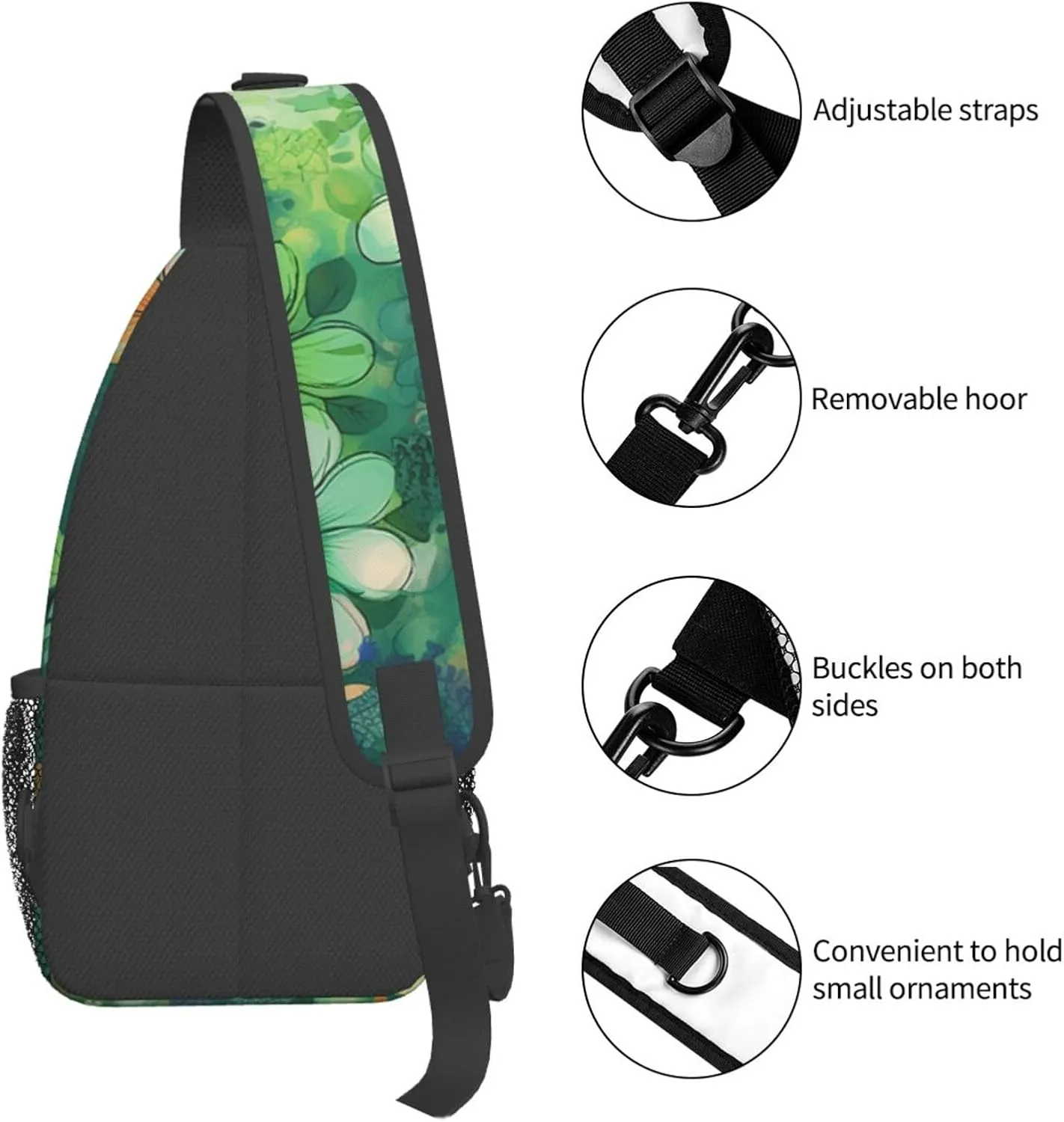 Sling Backpack Bag For Men Abstract Seasonal Green Floral Cross Chest Bag Crossbody Shoulder Bag Travel Hiking Daypack