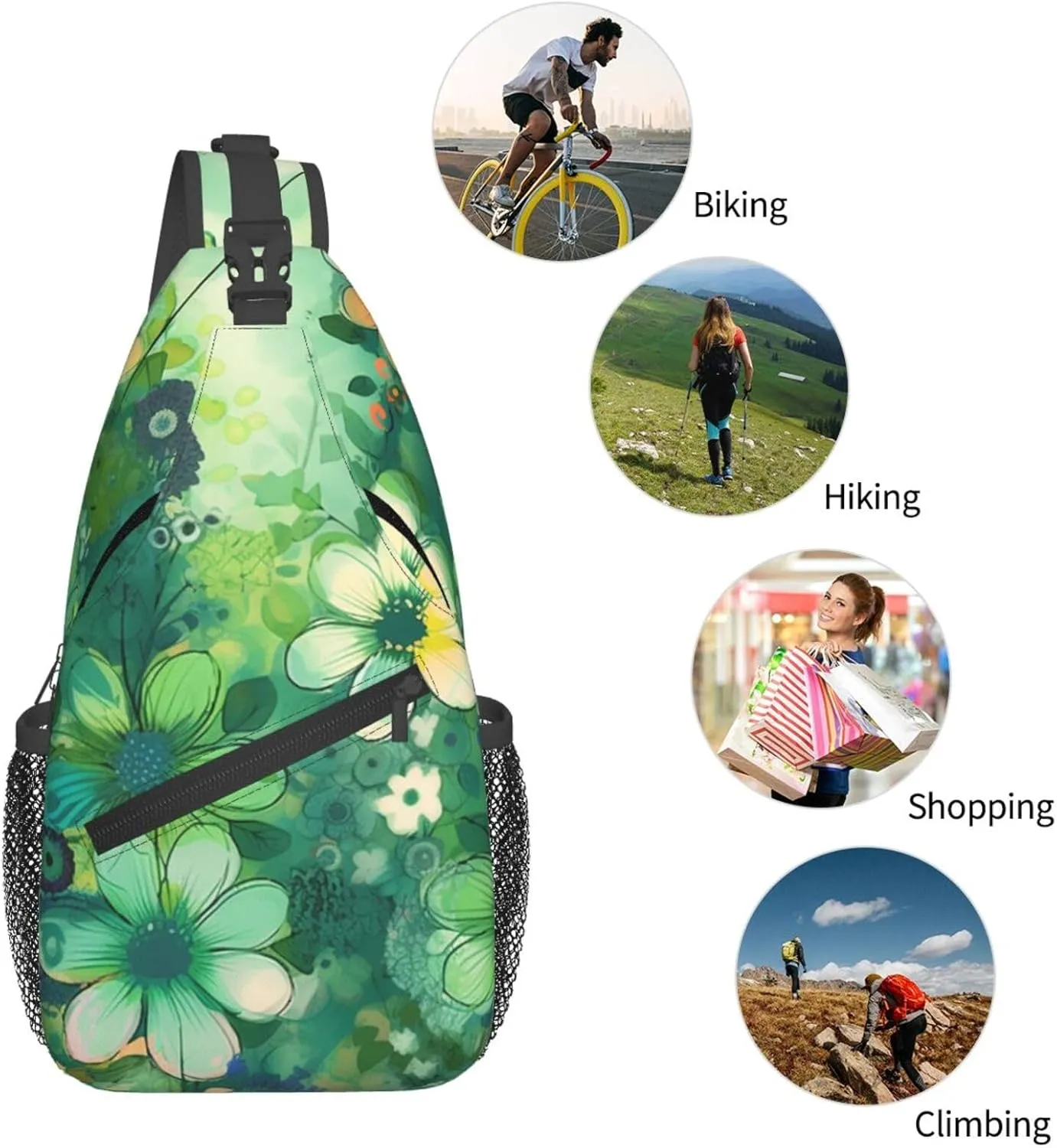 Sling Backpack Bag For Men Abstract Seasonal Green Floral Cross Chest Bag Crossbody Shoulder Bag Travel Hiking Daypack