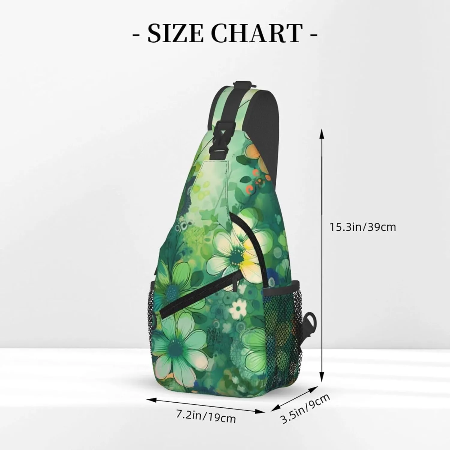 Sling Backpack Bag For Men Abstract Seasonal Green Floral Cross Chest Bag Crossbody Shoulder Bag Travel Hiking Daypack
