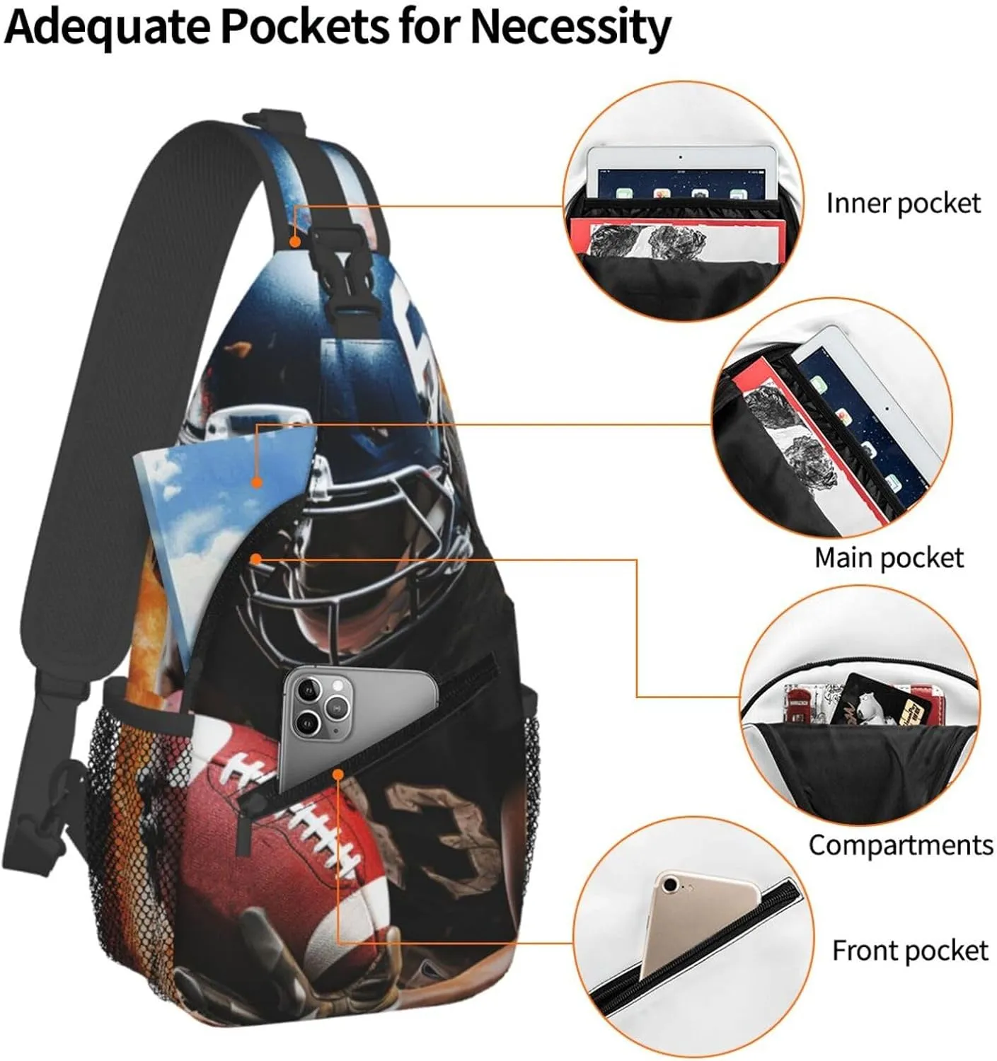 Sling Backpack Bag for Men Cool American Football Cross Chest Bag Crossbody Shoulder Bag Travel Hiking Daypack