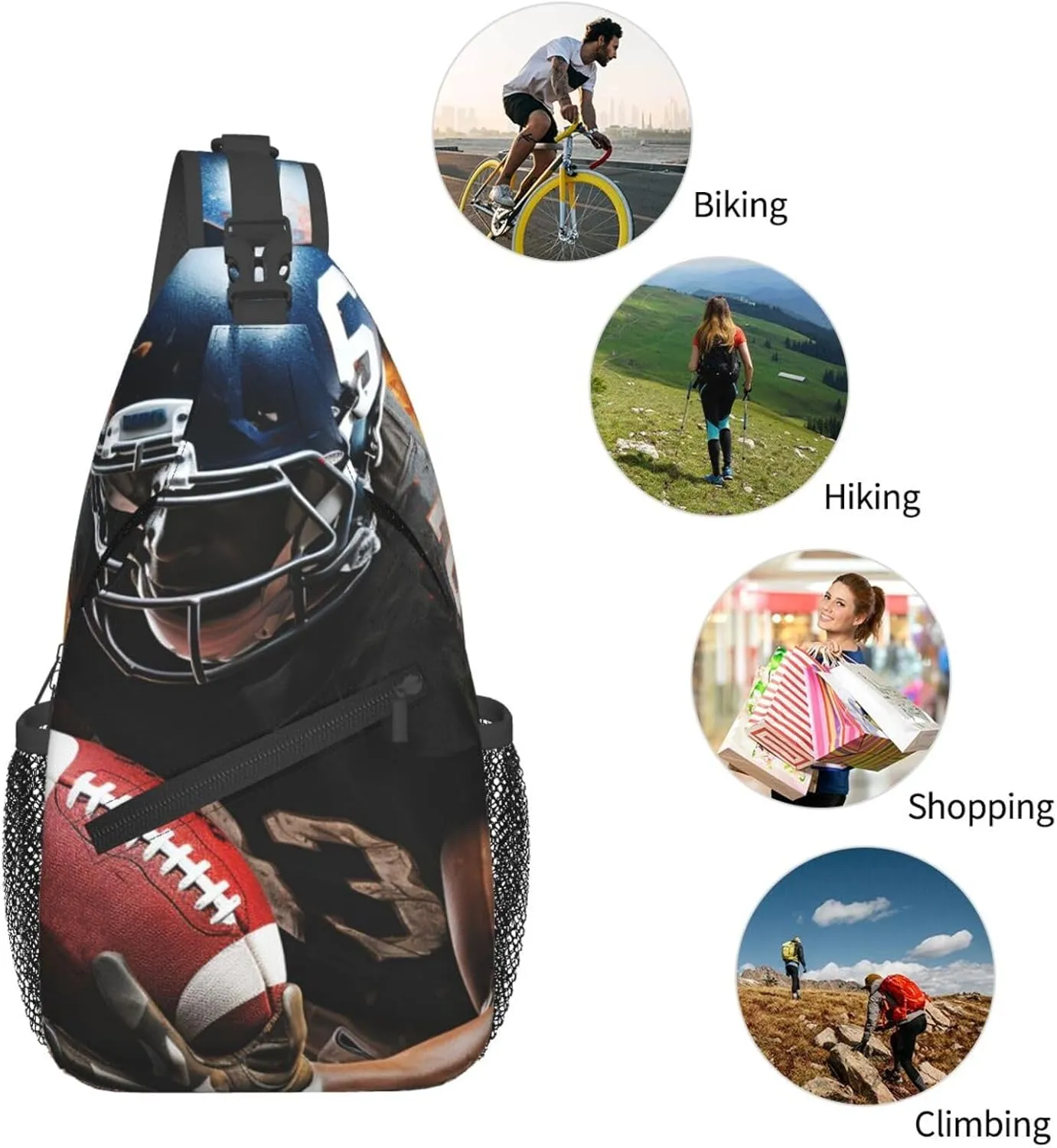 Sling Backpack Bag for Men Cool American Football Cross Chest Bag Crossbody Shoulder Bag Travel Hiking Daypack
