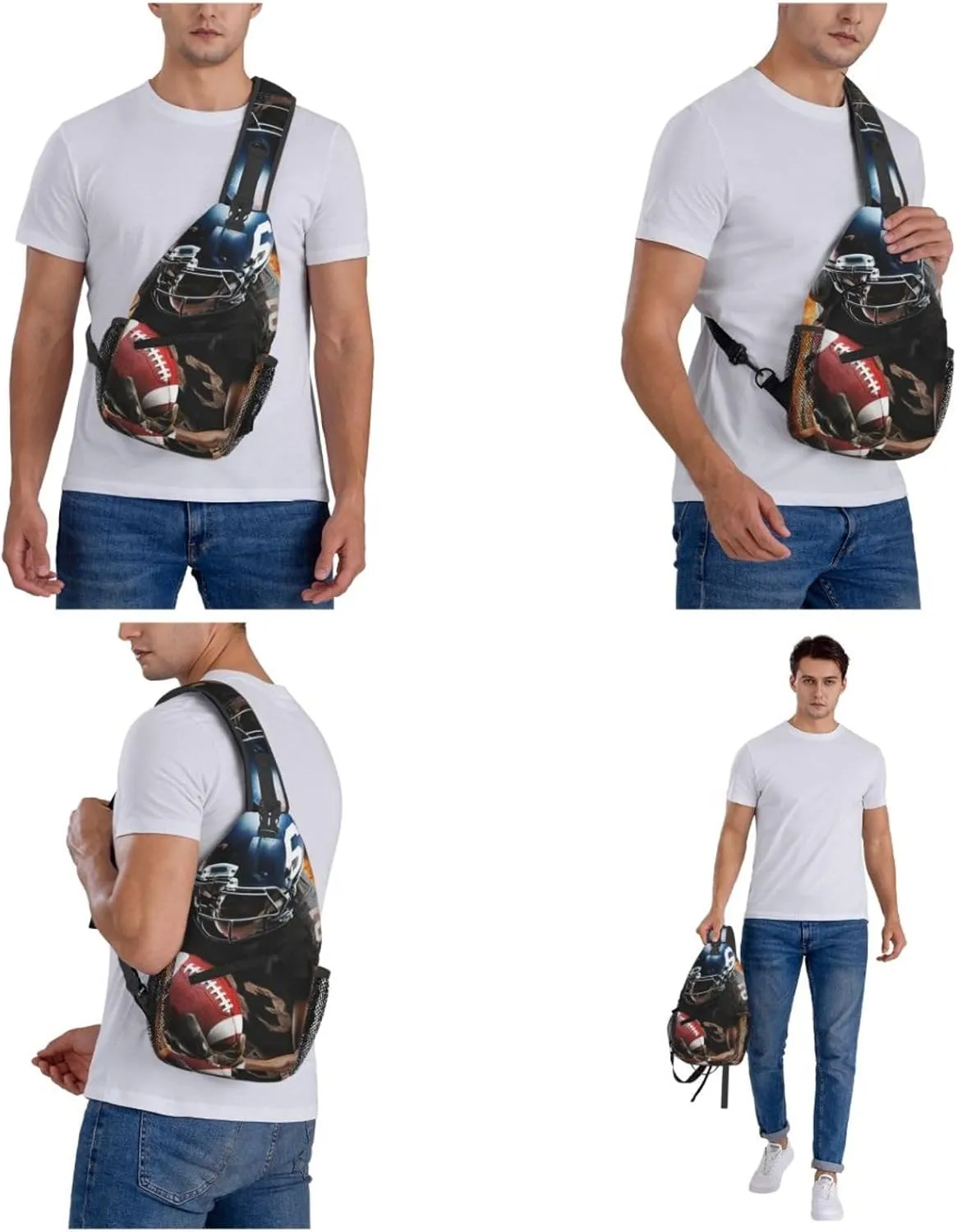 Sling Backpack Bag for Men Cool American Football Cross Chest Bag Crossbody Shoulder Bag Travel Hiking Daypack