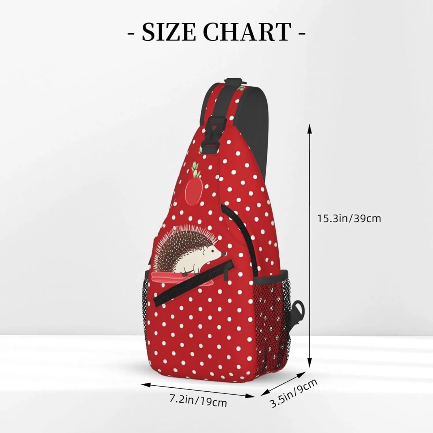 Sling Backpack Bag for Men Red polka dot hedgehog Cross Chest Bag Crossbody Shoulder Bag Travel Hiking Daypack
