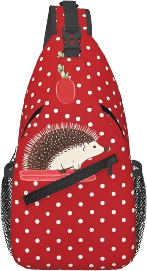 Sling Backpack Bag for Men Red polka dot hedgehog Cross Chest Bag Crossbody Shoulder Bag Travel Hiking Daypack