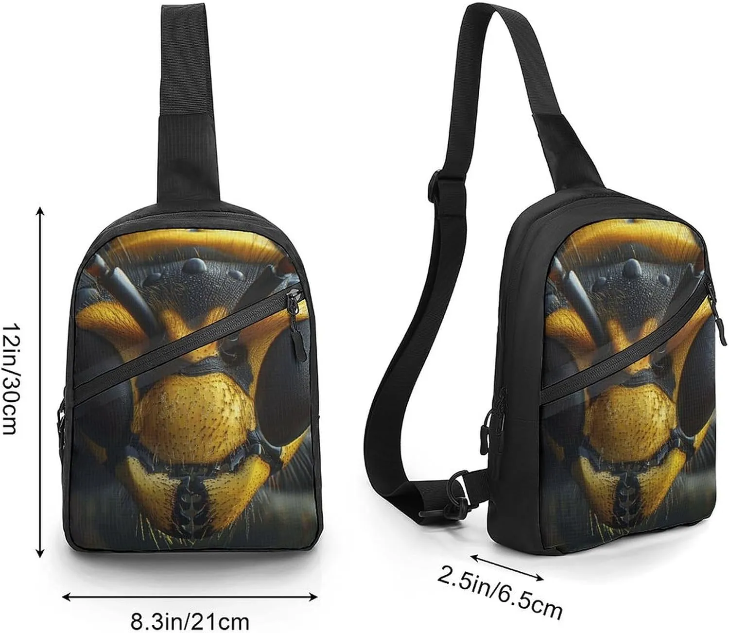 Sling Backpack Crossbody for Man Woman Black Wasp Face Cross Body Adjustable Chest Bag