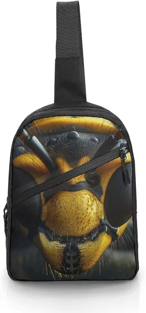 Sling Backpack Crossbody for Man Woman Black Wasp Face Cross Body Adjustable Chest Bag