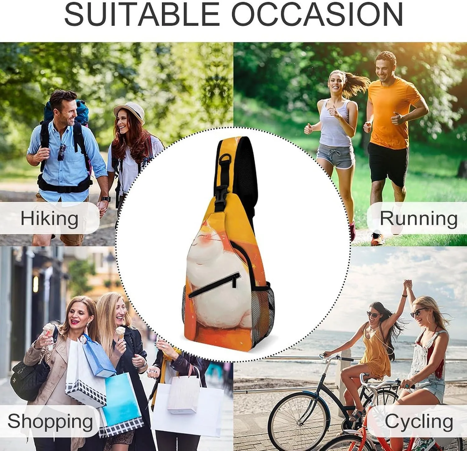 Sling Backpack Crossbody for Man Woman Cat with Red Cheeks Cross Body Adjustable Chest Bag