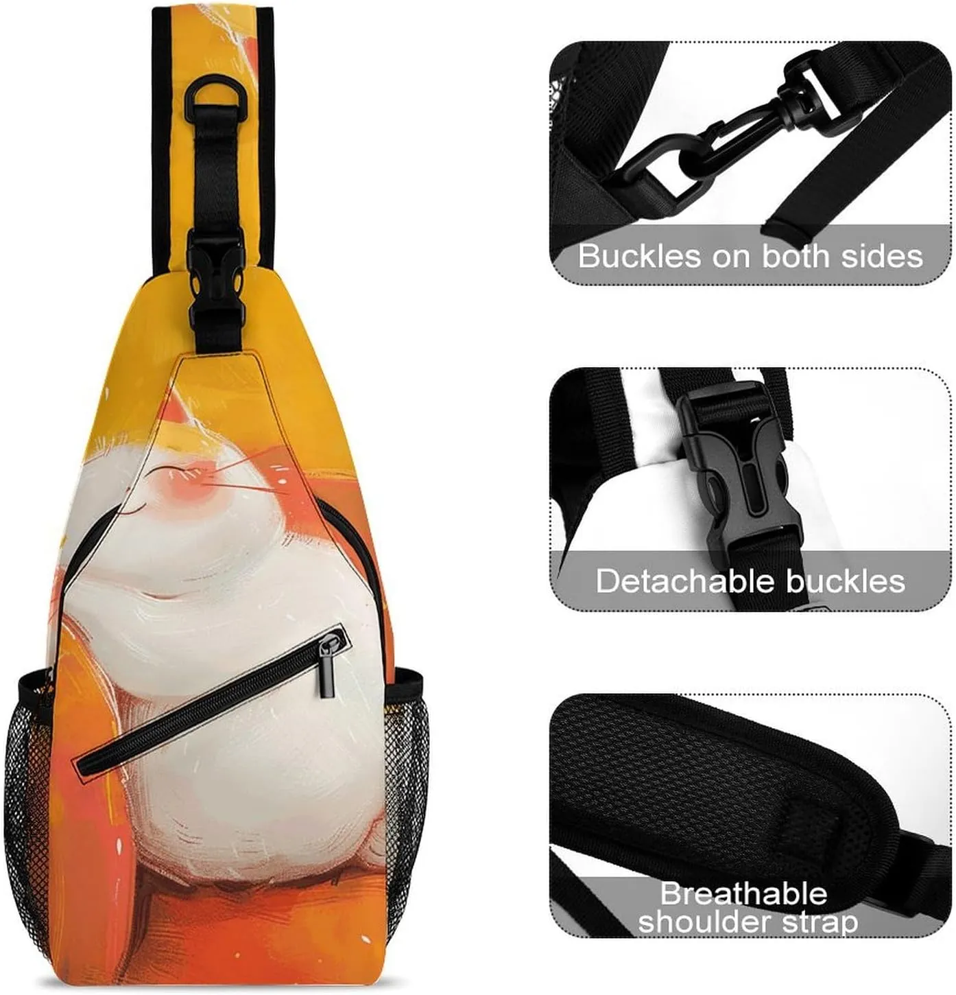 Sling Backpack Crossbody for Man Woman Cat with Red Cheeks Cross Body Adjustable Chest Bag