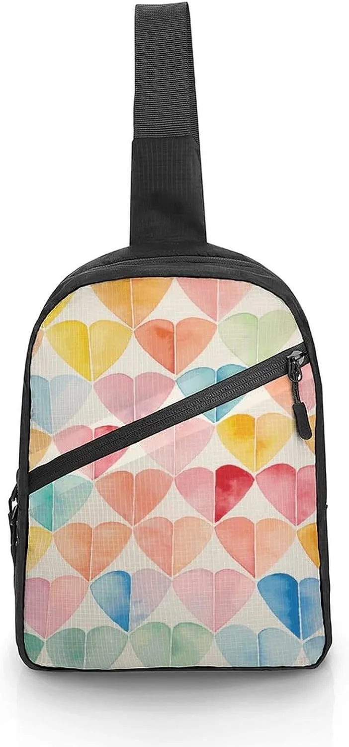 Sling Backpack Crossbody for Man Woman Colorful Collage Hearts Cross Body Adjustable Chest Bag