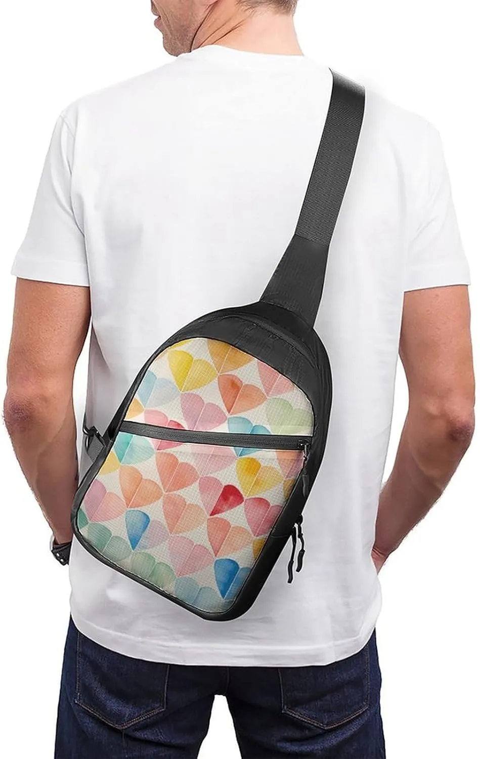 Sling Backpack Crossbody for Man Woman Colorful Collage Hearts Cross Body Adjustable Chest Bag