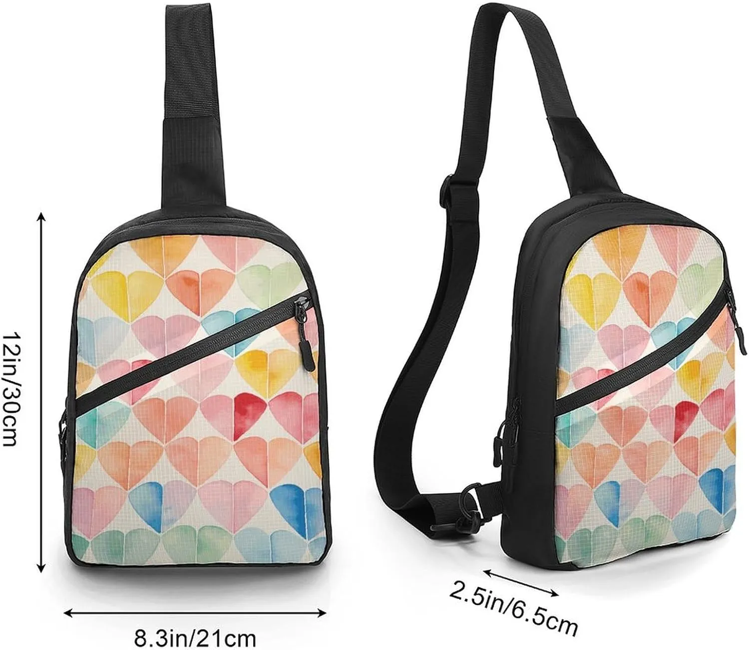 Sling Backpack Crossbody for Man Woman Colorful Collage Hearts Cross Body Adjustable Chest Bag